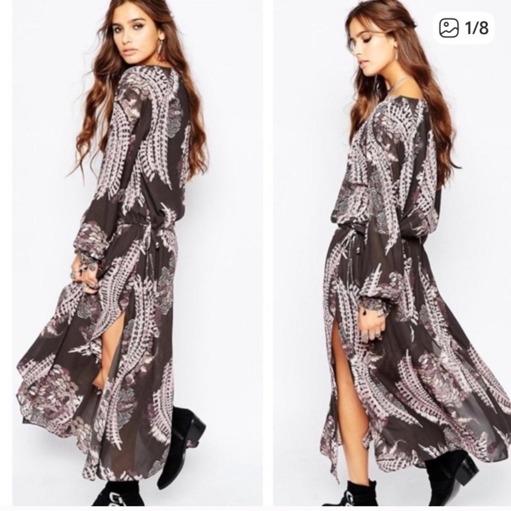 Free People Out of the Woods deep v neck maxi dress in gray & purple. XS - Picture 2 of 9